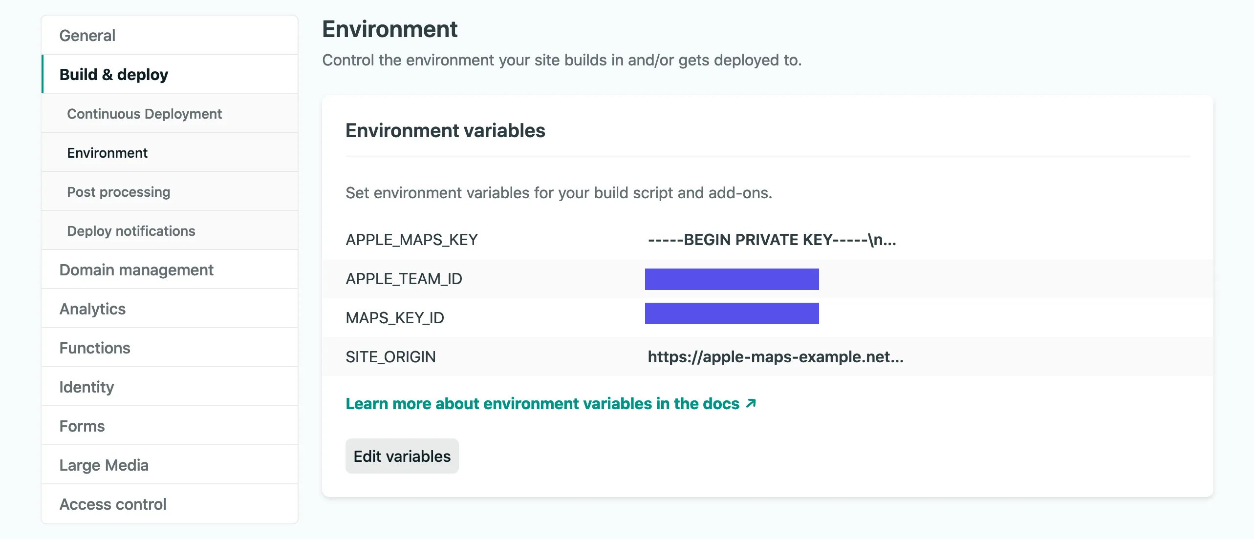 Netlify Dashboard - add environment variables