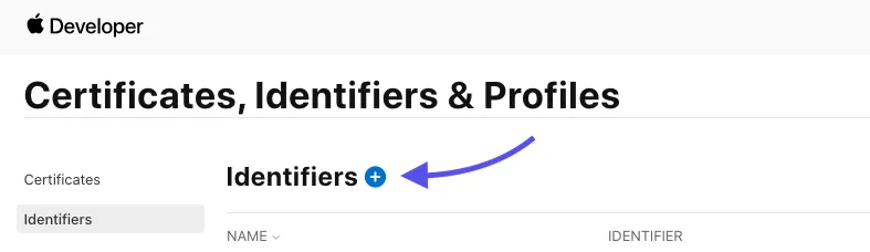 Apple Developer Console - Create Identifier