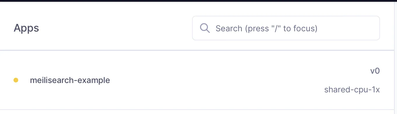 Fly.io app has been created and is visible on the dashboard 